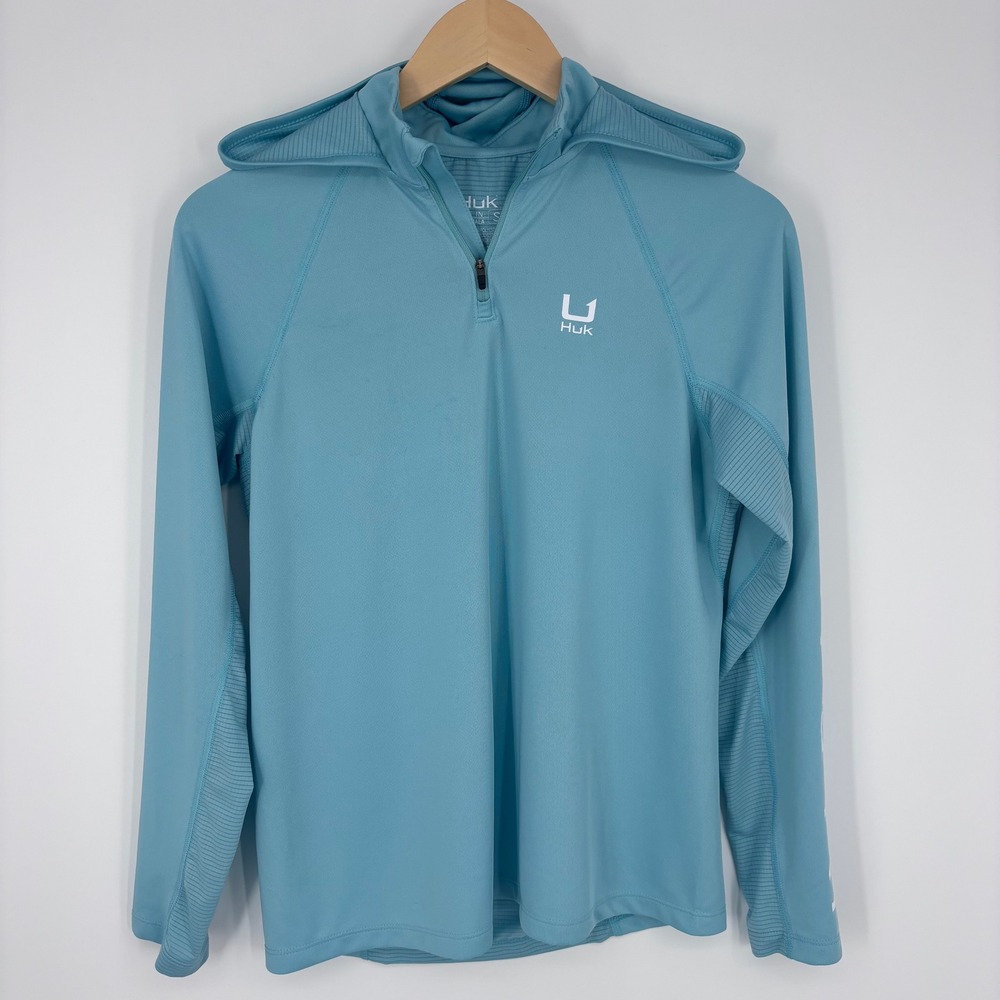 Huk Womens Icon Performance Hoodie Sz S Blue 1/4 Zip Sun Shirt Fishing 50+ UPF